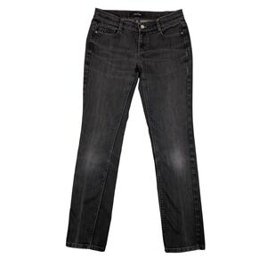 White House Black Market Noir Slim Leg Embroidered Jeans Womens 4R Faded Black